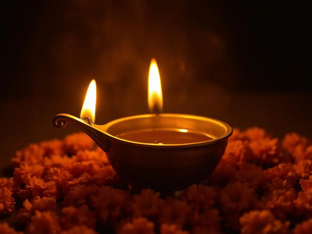 Sacred diya at the temple